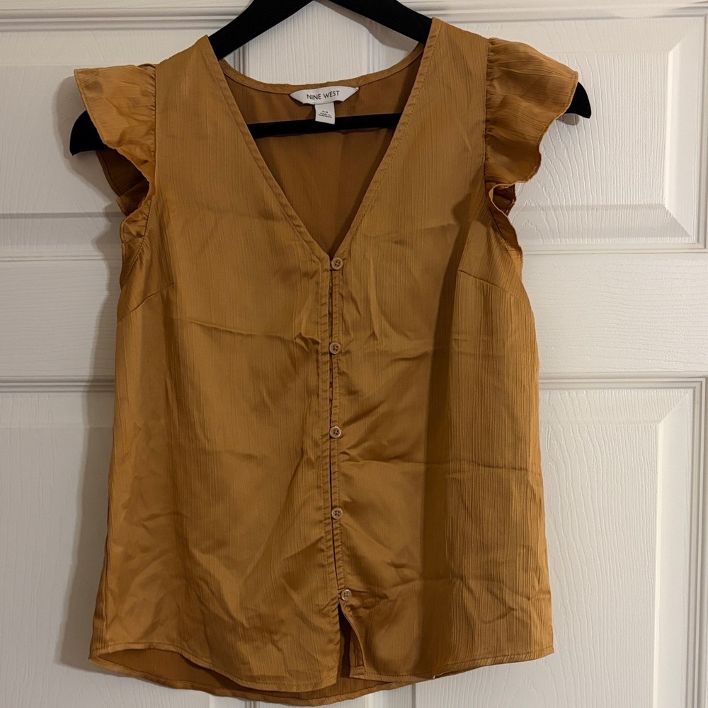 Nine West Golden Mustard Flutter Sleeve Blouse